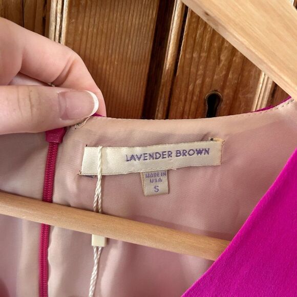 NWT Lavender Brown Small Hot Pink Dress Fuschia V-Neck Fit and Flare Silk Barbie - Picture 3 of 8